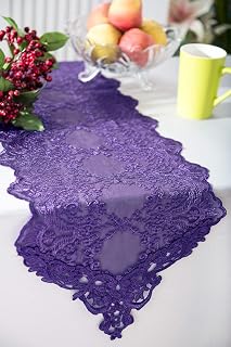 13" x 108" Lace Floral Corded Table Runner Embroidered Table Runners for Wedding Decoration Events Banquet Party Supplies - Eggplant/Dark Purple