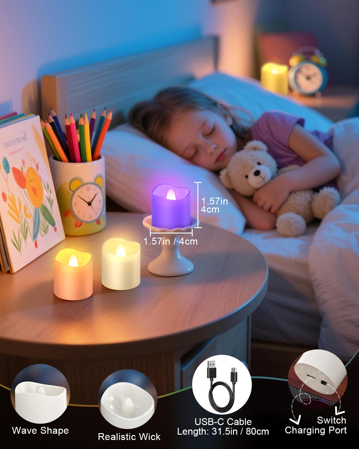 SoulBay 12er Bunte Aufladbare Teelichter mit Fernbedienung & Timer