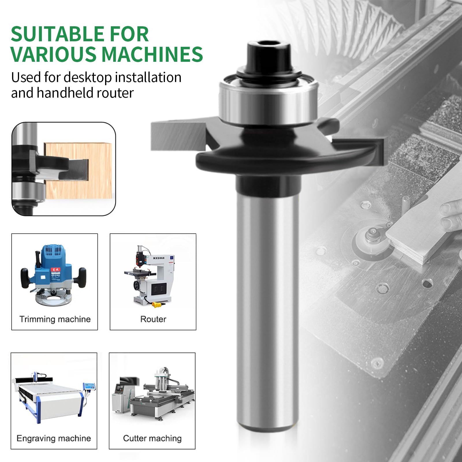 Set di frese per fresatrice, 4 frese a disco per fresatrice con scanalatura da 8 mm, set di frese con albero da 8 mm, frese con molla, set di utensili per la lavorazione del legno con cuscinetti a