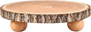 10 inch Wood Cake Stand for Dessert Table - Round Rustic Cake Holder Tray Wooden Serving Platter Pedestal Centerpiece Decoration with Sturdy Legs for Wedding Cakes