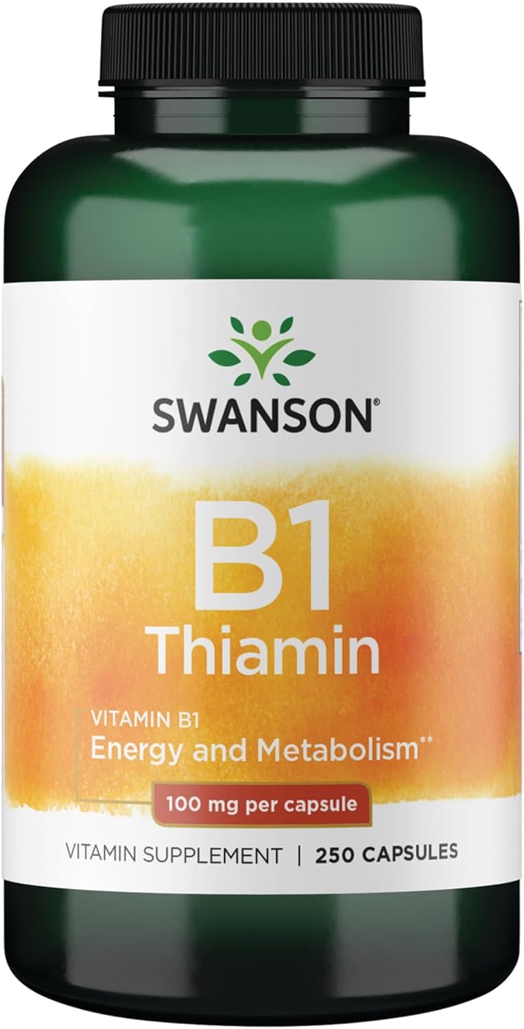 Swanson Vitamin B1 (Thiamin) - Promotes Healthy Metabolism and Provides Energy Support - Natural Vitamin Supplement Supporting Optimum Nerve Cell Function - (250 Capsules, 100mg Each) (2 Pack)