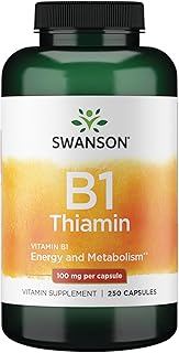 Swanson Vitamin B1 (Thiamin) - Promotes Healthy Metabolism and Provides Energy Support - Natural Vitamin Supplement Supporting Optimum Nerve Cell Function - (250 Capsules, 100mg Each)