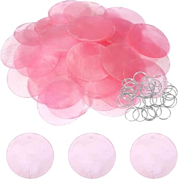 Round Capiz Sea Shells, 2" Shells for Crafting with Closed-end Ring Seashell Beach Real Seashells Fitting for Wind Chimes Jewelry Making DIY Craft Decoration, 20Pcs&Pink