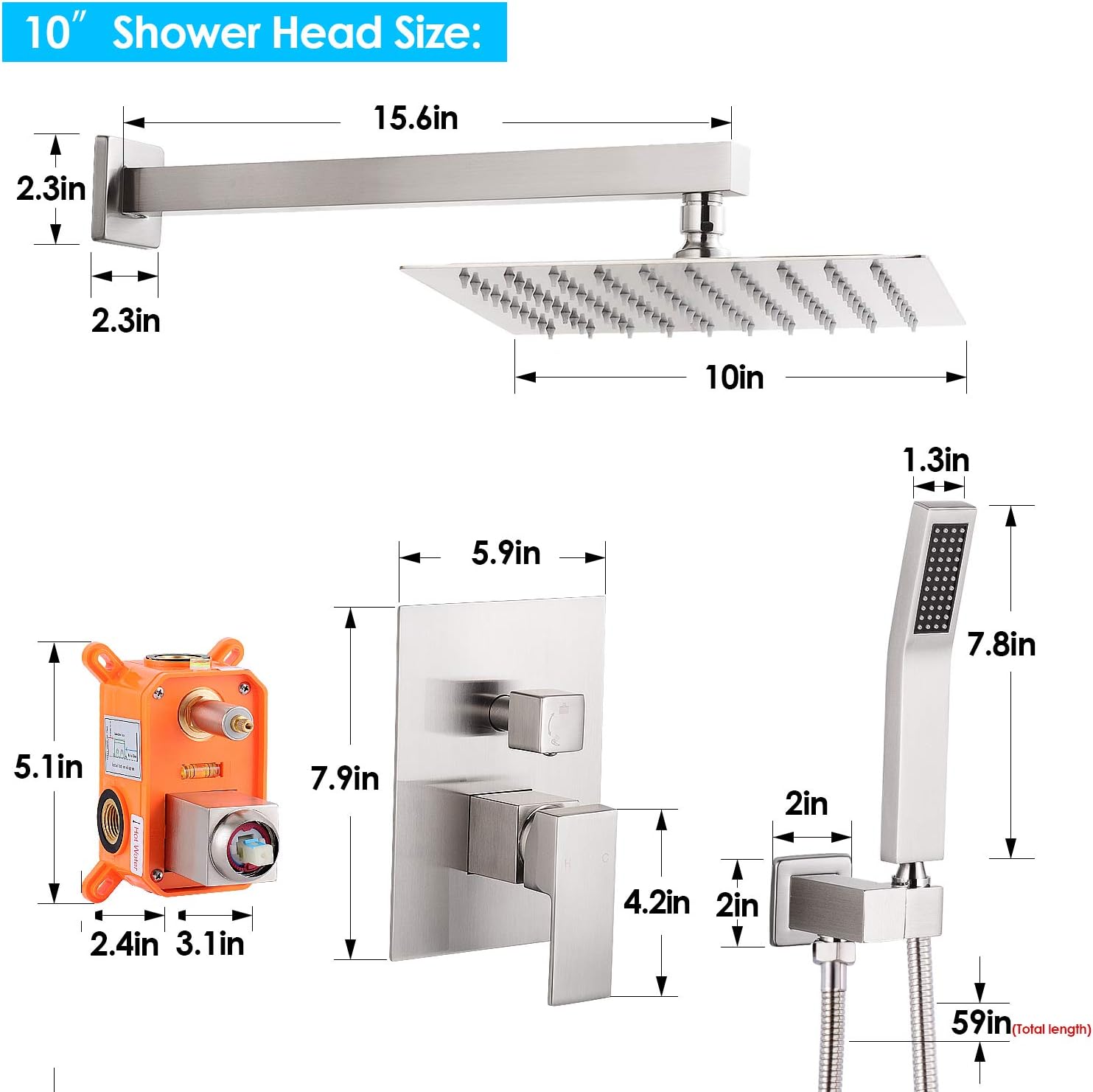 Big Sale 12 Inches Shower Set with Rain Shower Head Handheld Wall Mounted,Brass Pressure Balancing Shower Faucet Valve,Shower System, Chrome,HGN