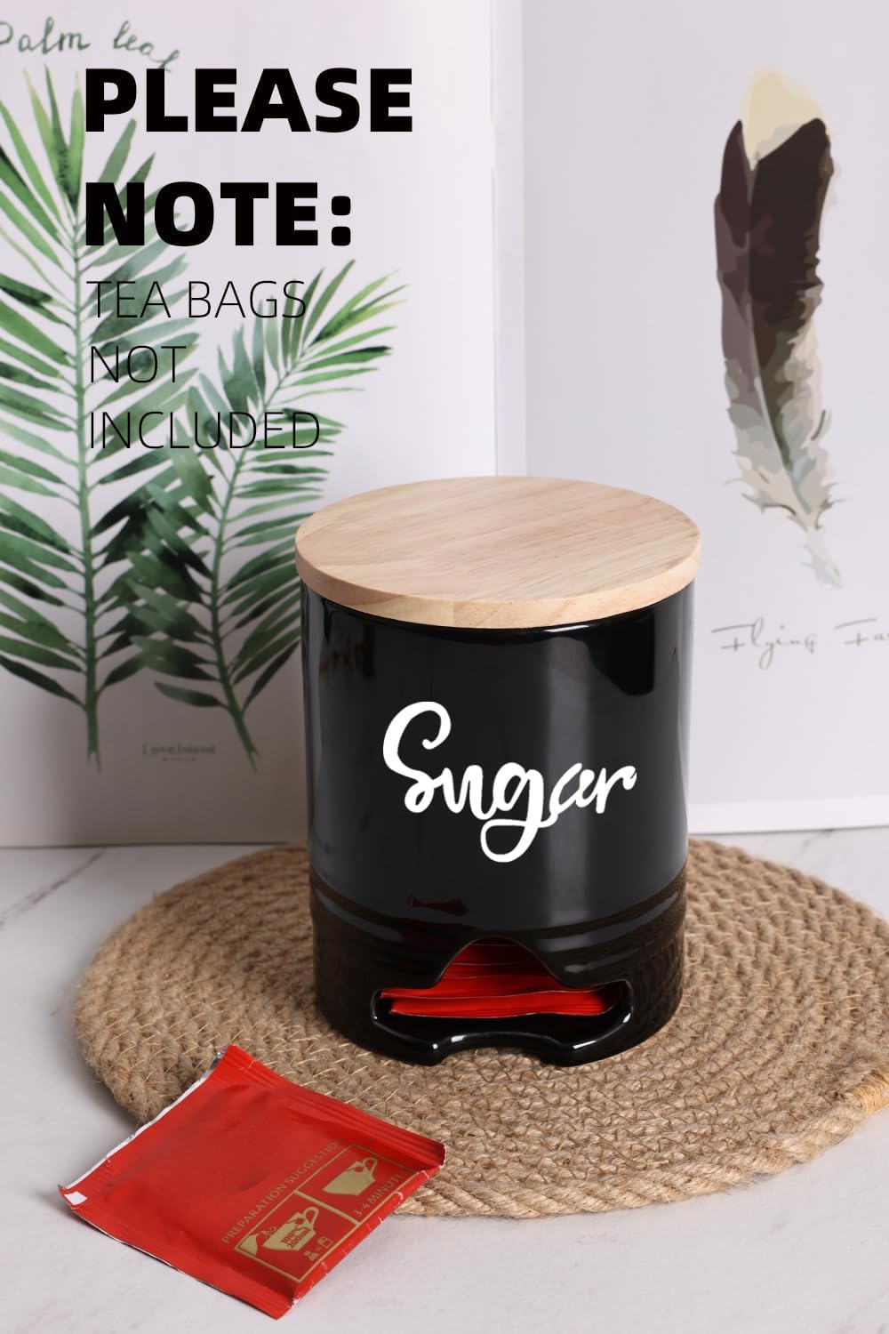 Farmhouse Sugar Packet Holders with Lid, Ceramic Sugar Packet Caddy Dispenser for Countertop,Sugar Packet Organizer Storage Container for Beverage Supplies (Black)