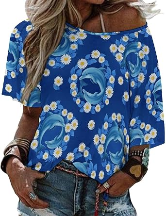 Casual Off The Shoulder T-Shirts for Women, Short Sleeve Summer Tops Lightweight Loose Tee Shirts