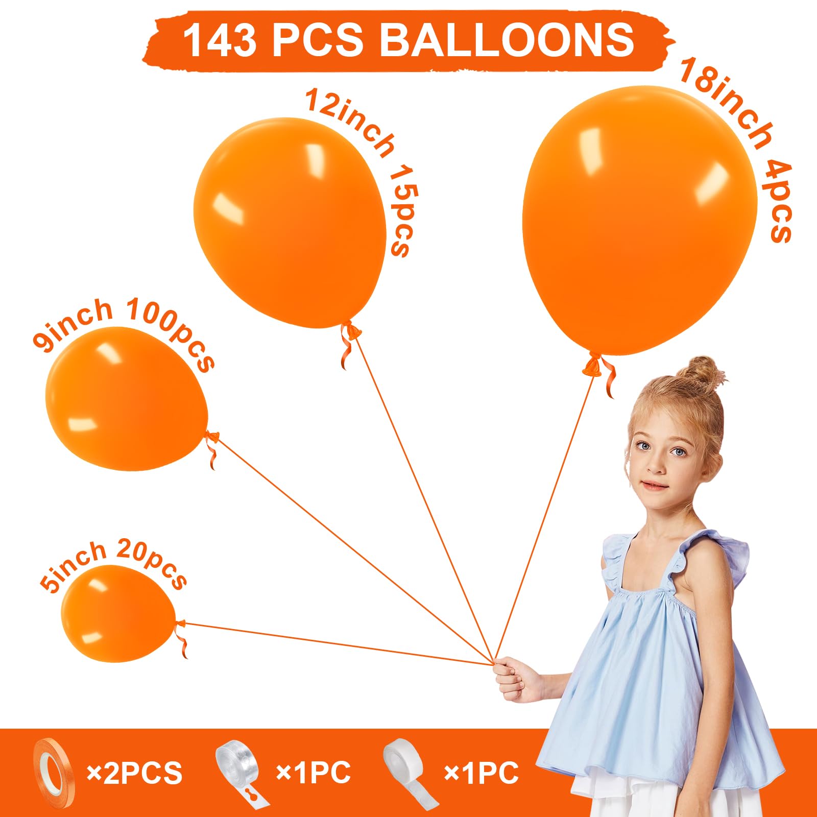 Palloncini Arancione 143 Pezzi - Kit Per Decorazioni Feste Compleanno, Matrimoni E Halloween! - Foto 5