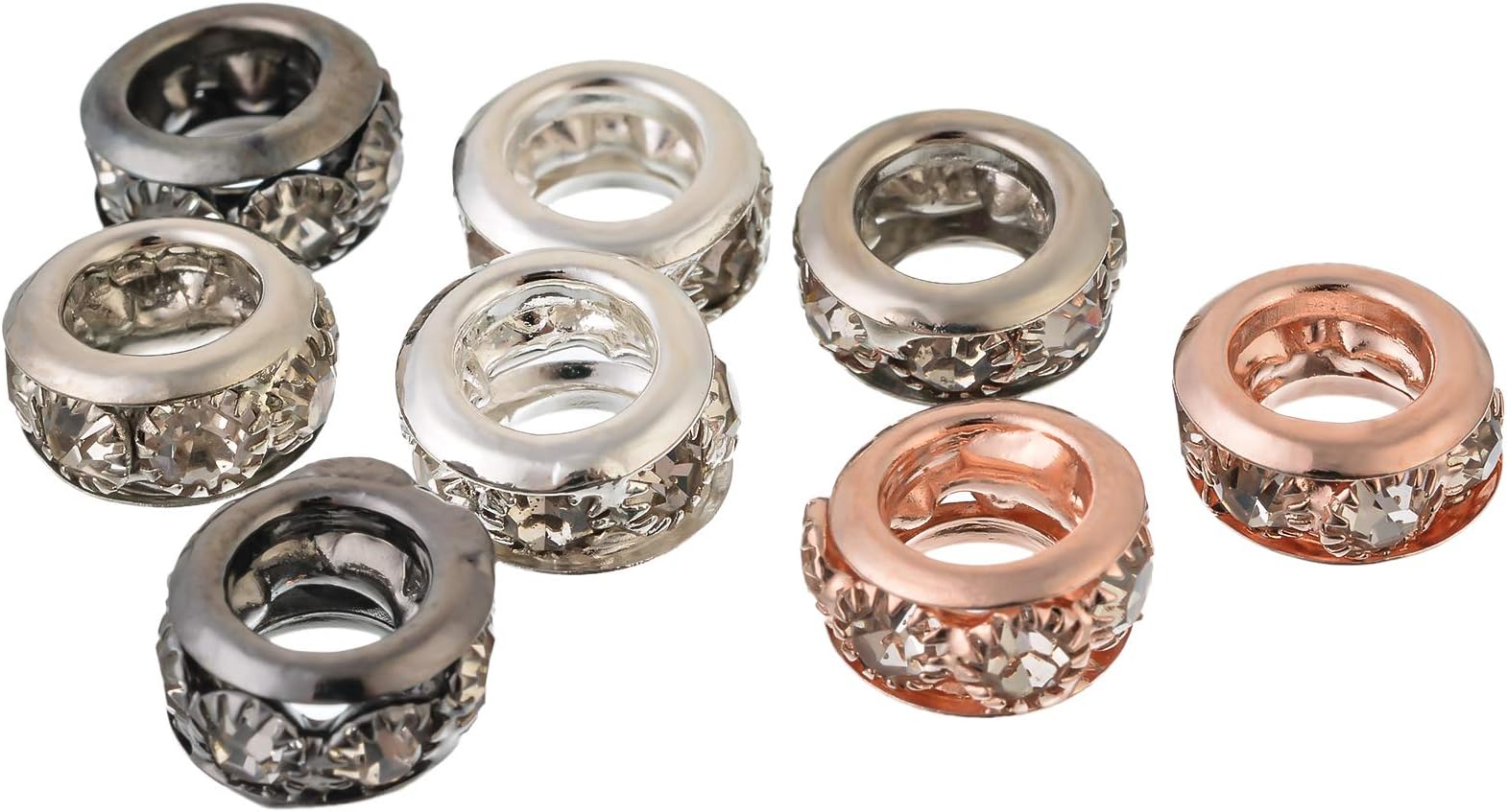 SouartsMixed Random European Spacer Beads with Clear Rhinestone Bright Crystal Rondelle Spacer Bead for jewelery Making Assorted Colors Beads(Golden+Silver+Rose Gold+Gray，10 MM-50 PCS)