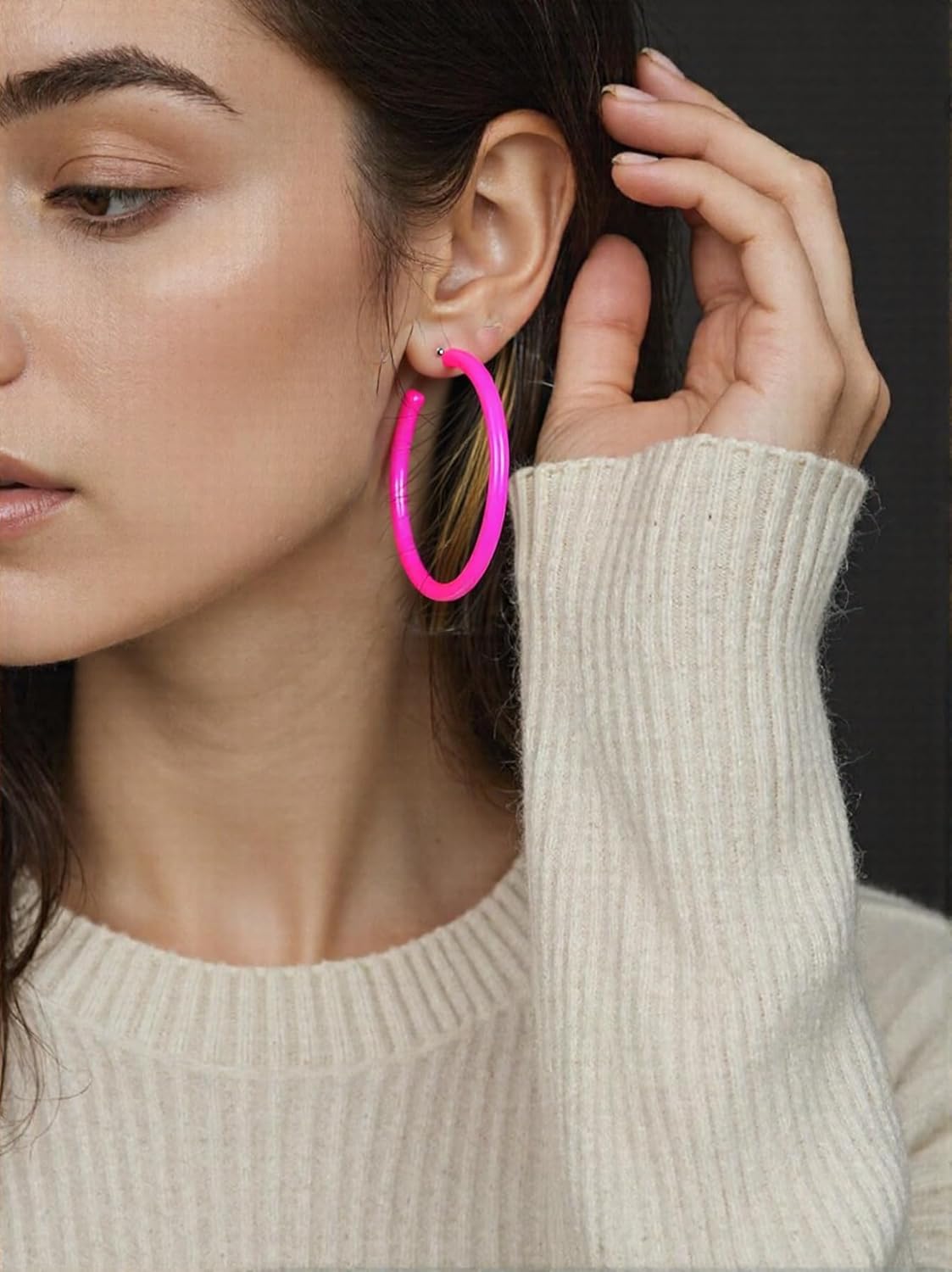 Large Colorful Hoop Earrings for Women Colored Lightweight Acrylic Hoop Earrings Neon Pink Red Circle Candy Earring 80s 90s Outfit Statement Jewelry Accessories - Image 2