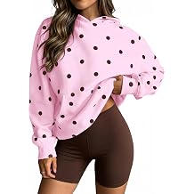 Womens Oversized Polka Dot Hoodie Cute Pullover Long Sleeve Fleece Hooded Sweatshirt with Pocket Casual Y2K Hoodies