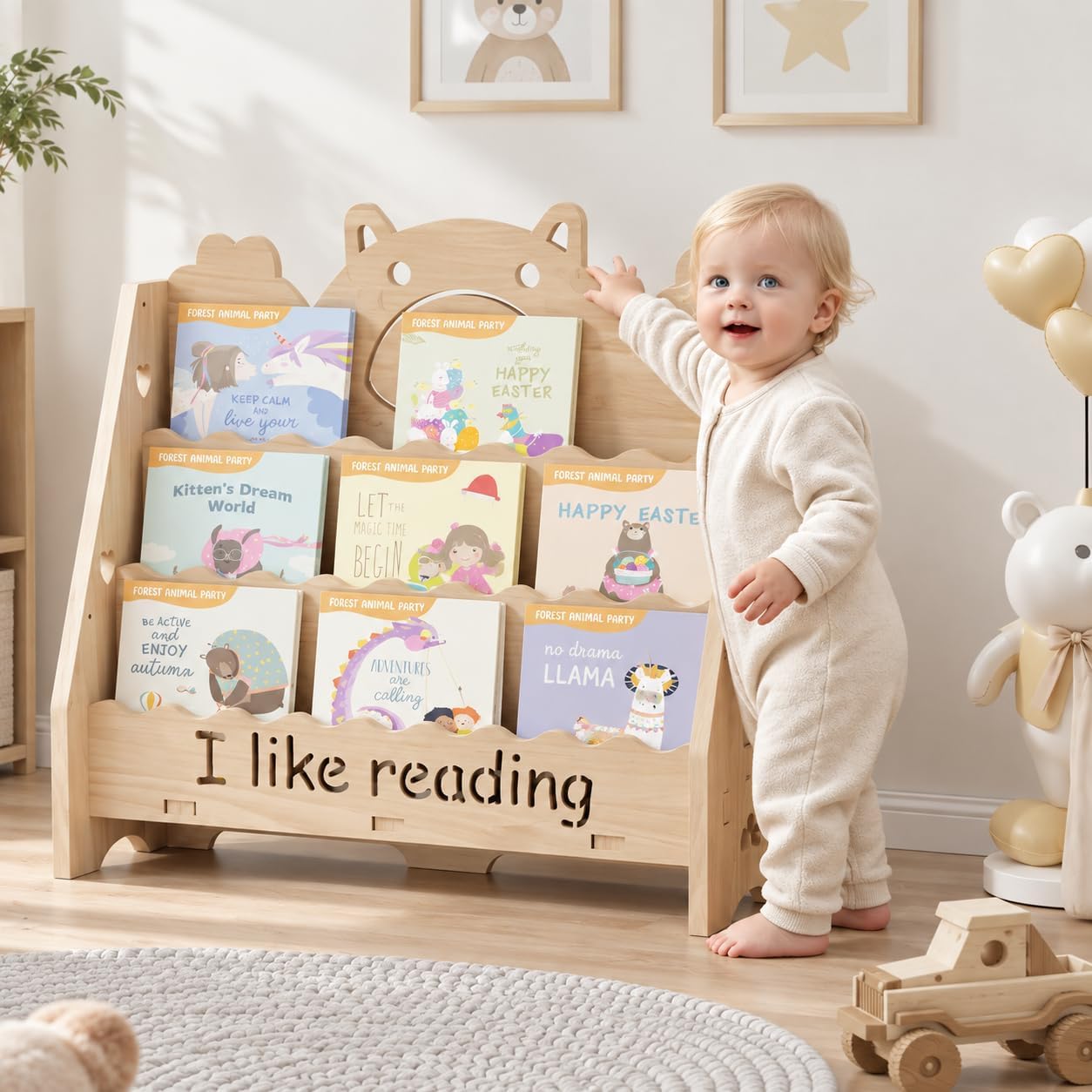 3-Tier Montessori Kids Bookshelf Organizer, Wooden Bookcase for Toddlers