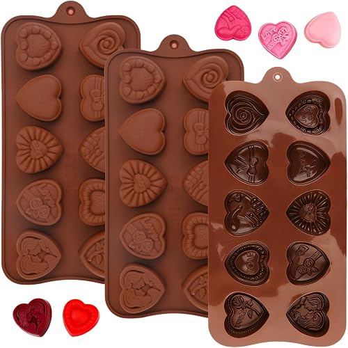 3PCS Heart Chocolate Molds Set, 10-Design DIY Silicone Molds for Valentine's Day