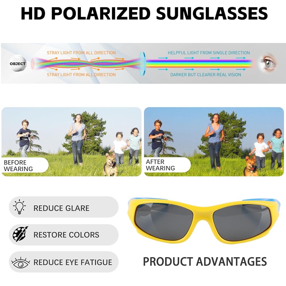 Occhiali Da Sole Polarizzati Per Bambini | Infrangibili | Con Cordino E Custodia | 3-12 Anni - Foto 6