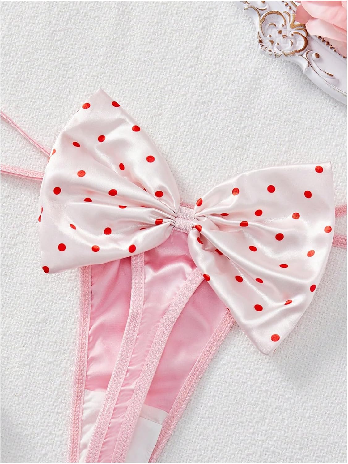 SHENHE Women's Satin G String Thong Low Rise Polka Dots Bow Sexy Thong Panty Underwear - Image 3