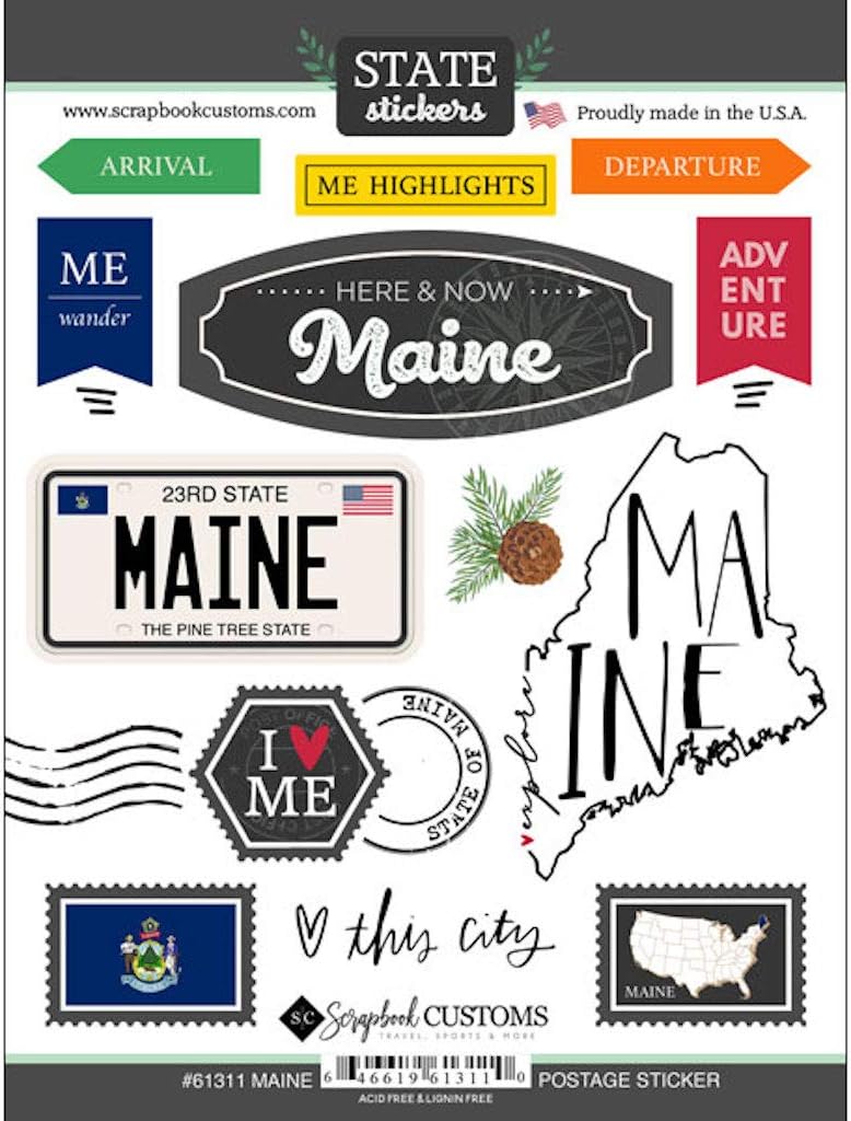 Scrapbook Customs 61311 Maine Postage Stickers