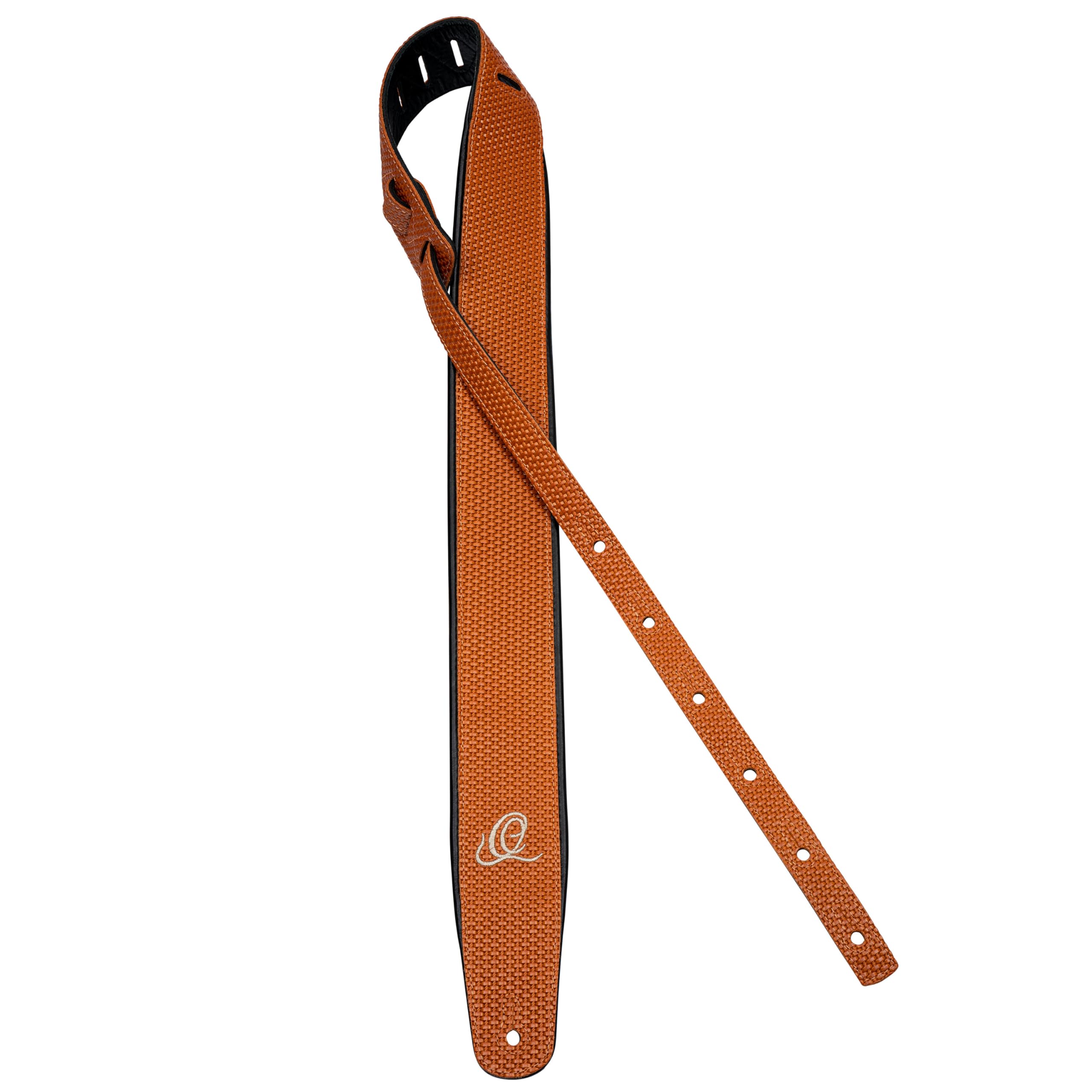 Ortega Guitars Gitarrengurt Länge Verstellbar - Akustik Gitarre / Bass, E-Gitarre, E-Bass - Custom Series - Echtleder, Orange Braid (OSCU-6)