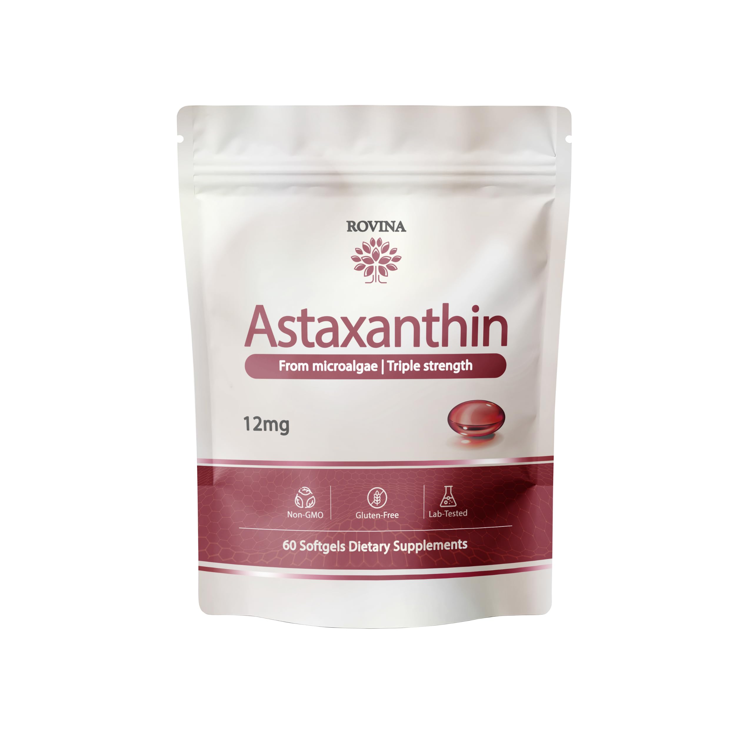 ROVINA Astaxanthin 12mg Softgels, Antioxidant Supplement Support, 60 Count