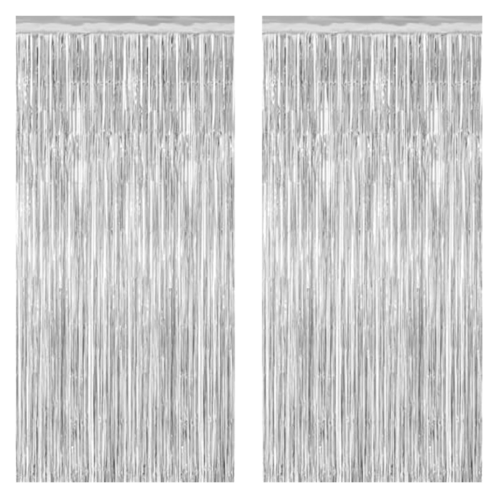 Paquet de 32 Toiles Fond en guirlandes, décorations fête d'anniversaire 3.28 Pieds X 7.05, Rideaux à Franges Argent for, Toile Aluminium pour Cuisine