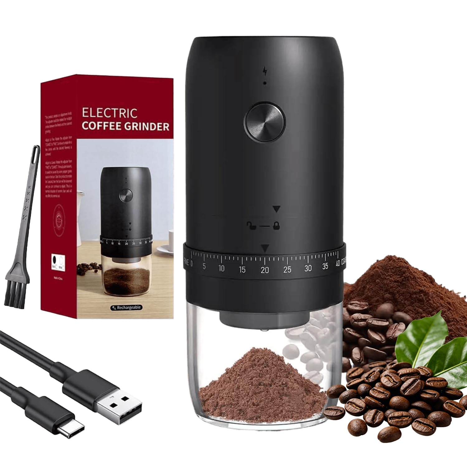 Molinillo de Café Eléctrico Portátil, Pequeño Molino de Café Inalámbrico | Motor Mejorado, 40 Ajustes Externos, Muela Cónica Cerámica, Carga USB-C, Apagado por Sensor. Para Oficina, Viajes, Camping