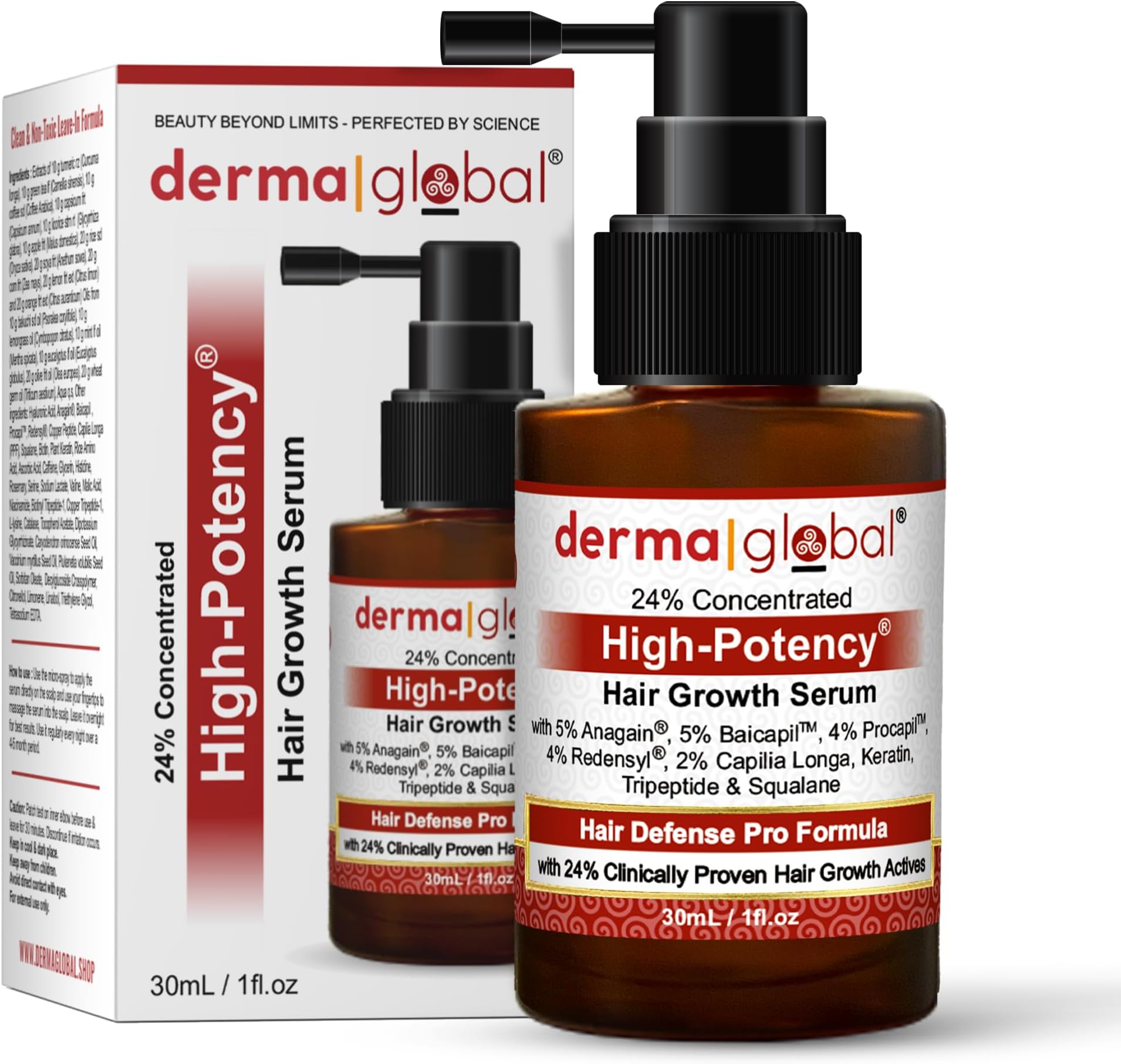 High Potency® Hair Growth Serum – Hair Defence Pro Formula | 24% Clinically Proven Actives with 5% Anagain, 5% Baicapil, 4% Procapil, Redensyl, 2% Capilia Longa, Niacinamide & Copper Peptide 30 mL
