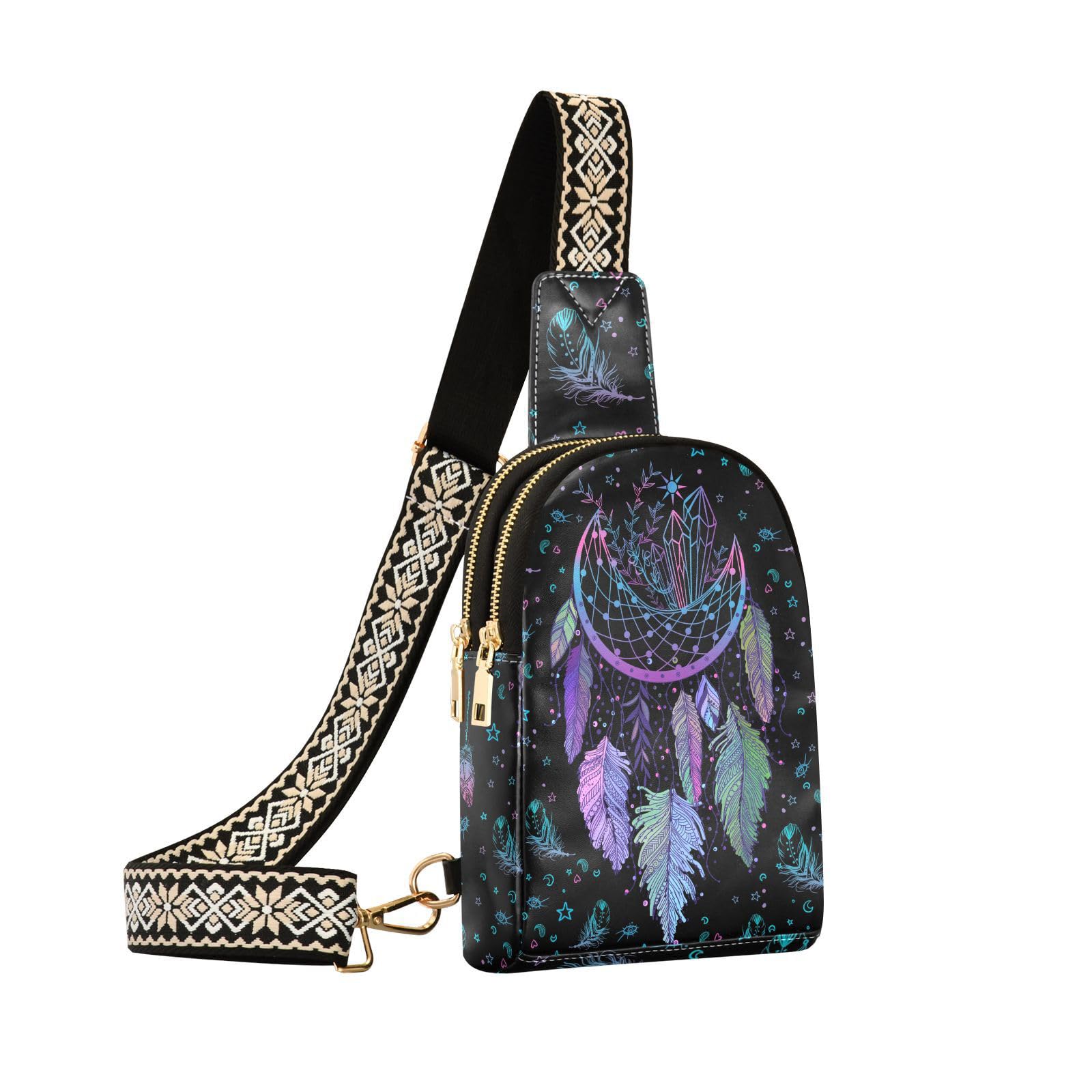 NCRJCZQL Crossbody Sling Bag for Women Leather Shoulder Chest Bag Small Fanny Pack for Hiking Travel | Leather, Shoulder, Chest Bag, for Hiking,