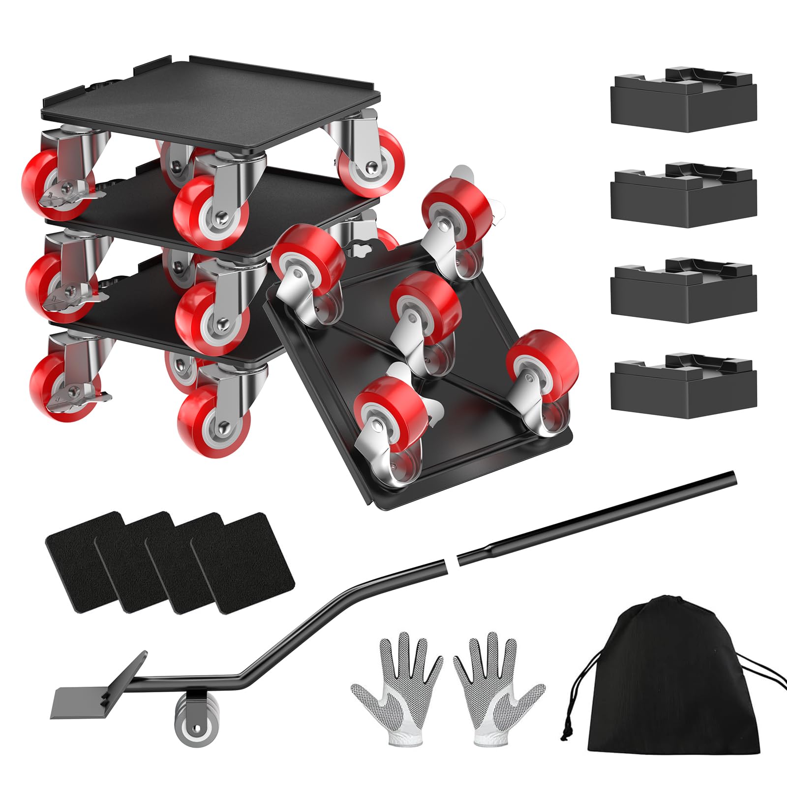 Set di carrelli per mobili resistenti con 5 ruote, carrello per il trasporto di mobili con strumento di sollevamento, guide in acciaio al carbonio per divani, frigoriferi e armadi, ruote girevoli a