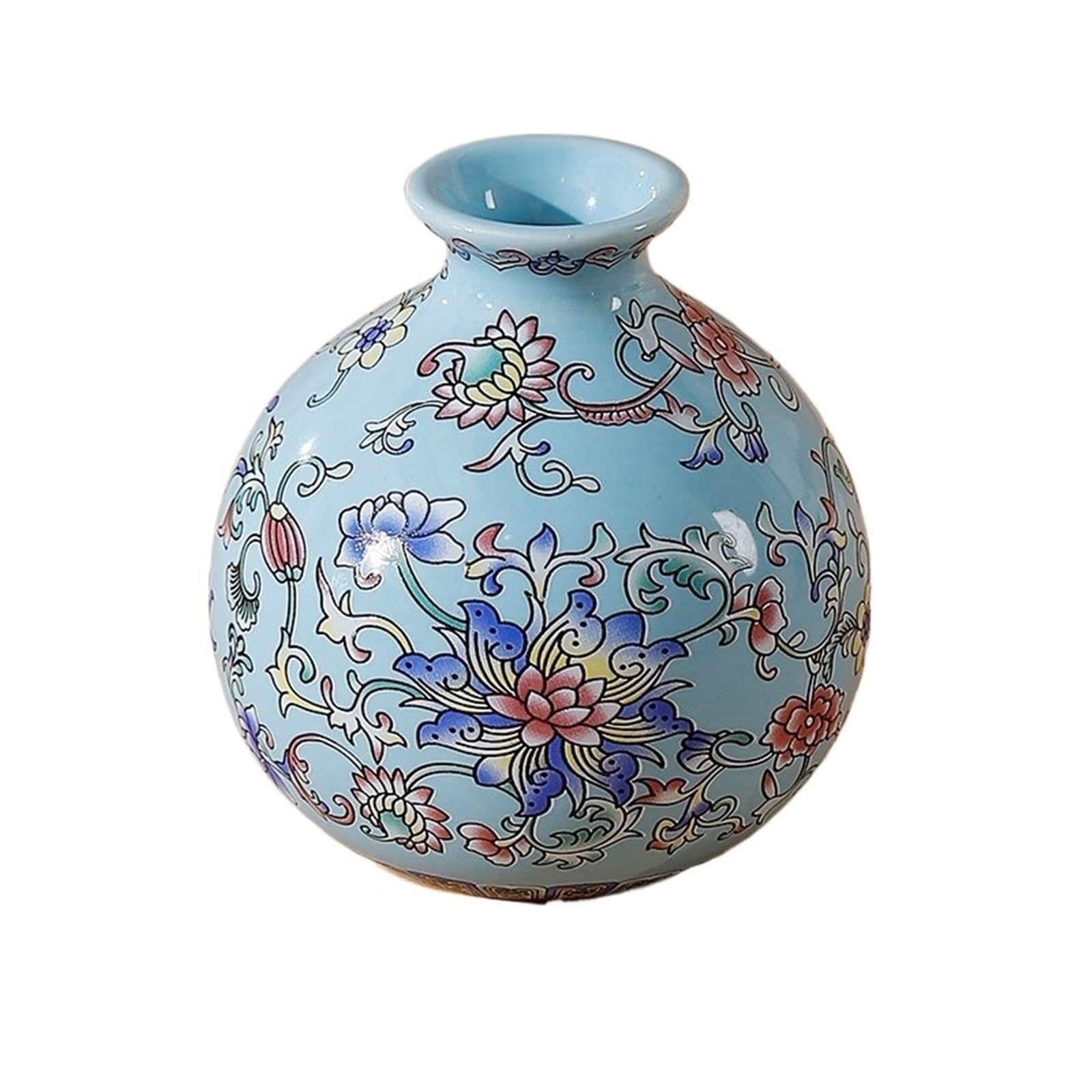 Geometric Vases Small Ceramic Vase For Handmade Elegant Vintage Painting Enamel Glazed Porcelain Decorative Vases For Office Home(Blue-A)