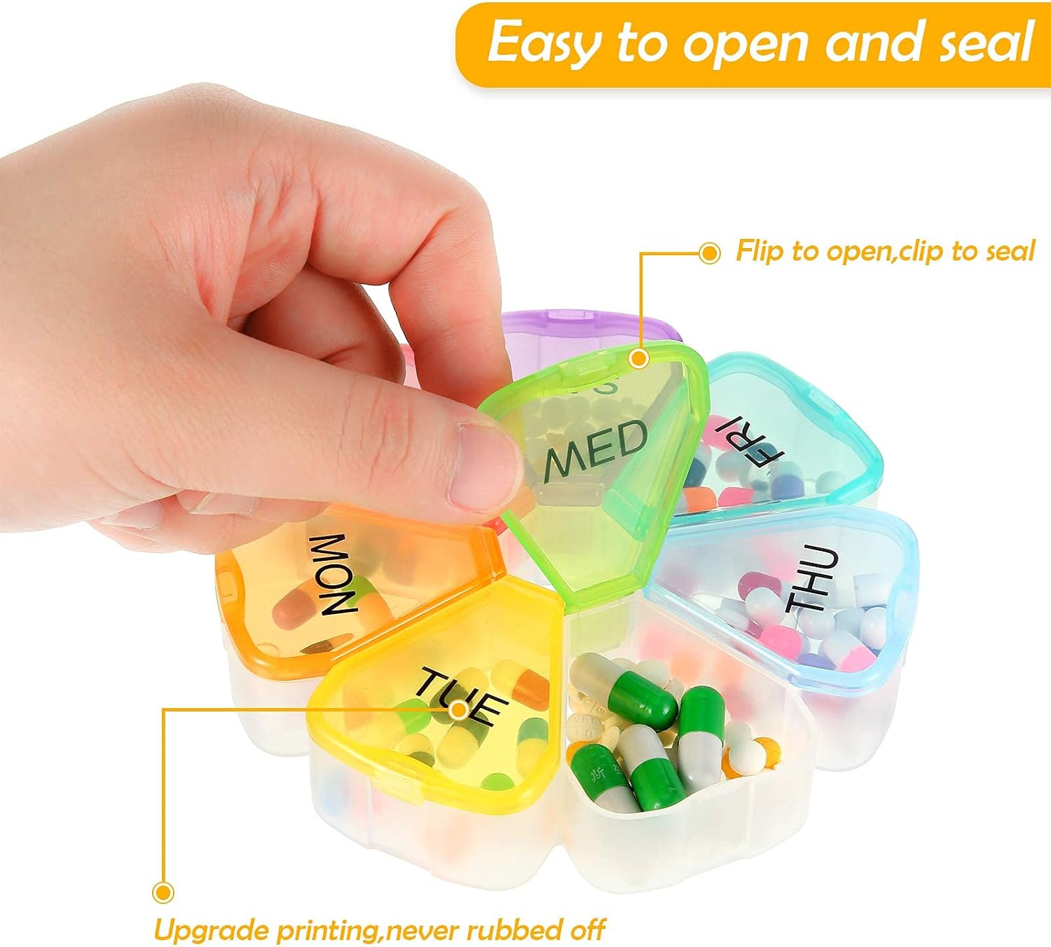 2 Pieces Large Weekly Pill Organizer 7 Day Portable Pill Box Case Medicine Organizer Flower Pill Container for Vitamin Cod Liver Oil Travel Pills Medication (Black, Mixed Colors)