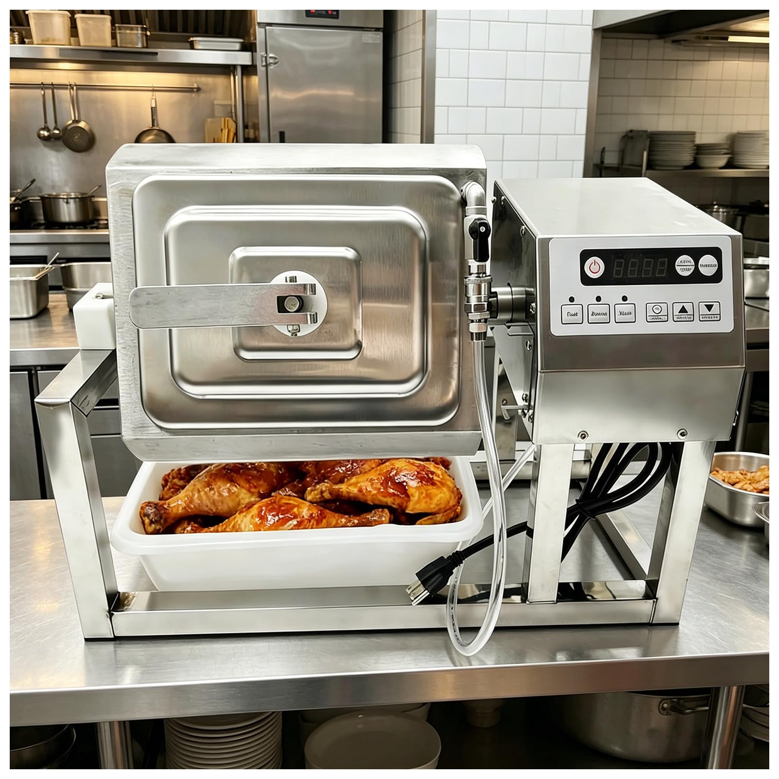 liuyunfeiGL 18L Commercial Meat Tumbler Marinator, Stainless Steel Vacuum Pickle Curing Machine, 30-Min Marinating, 100W Copper Motor, Bidirectional 360° Rotation, 3 Speeds