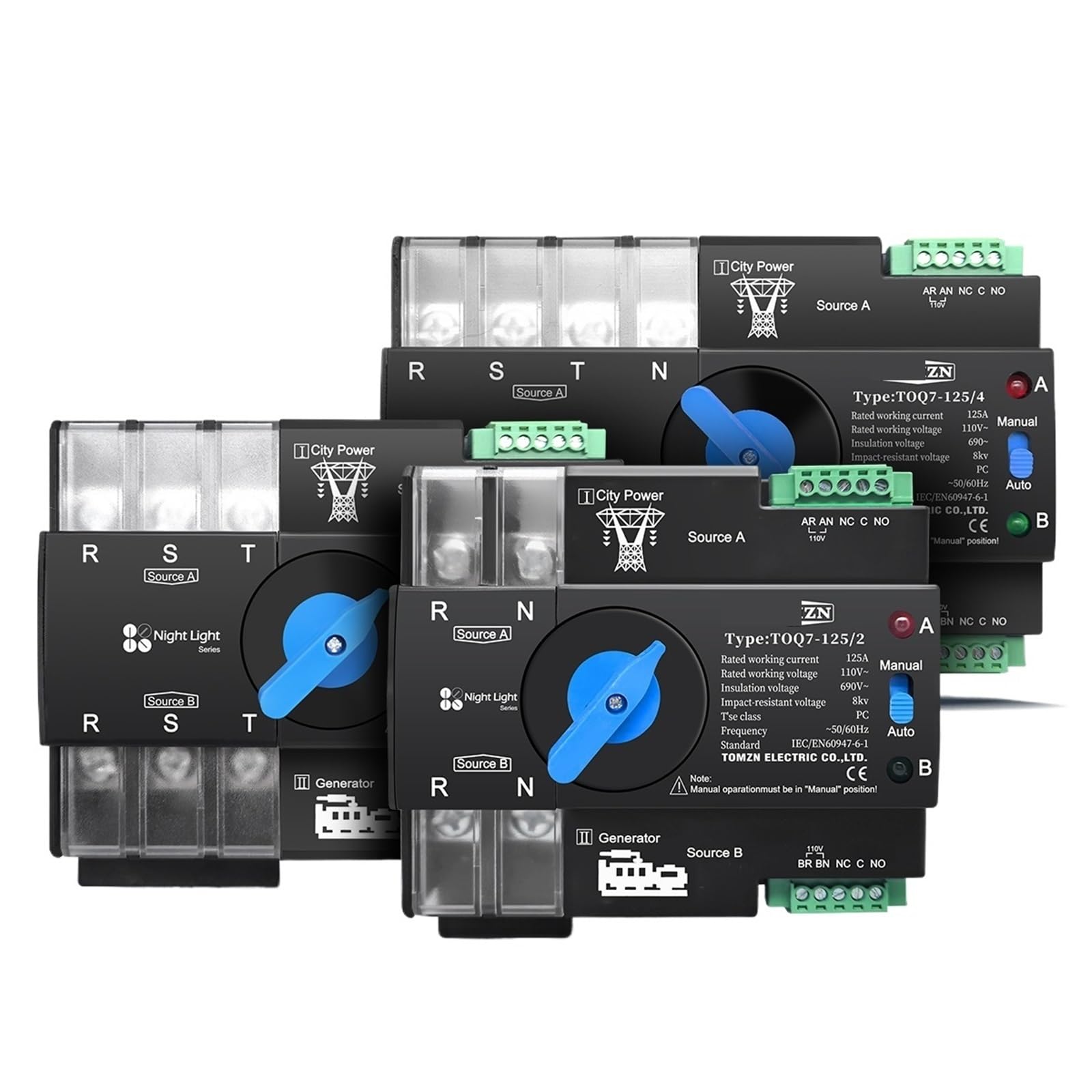Schiene 3 phase 2P3P4P 63A 100A 125A 110V Dual Power Automatische Transfer Elektrische Wahlschalter Unterbrechungsfreie TOQ7(4P L N 110V-120V,63A)