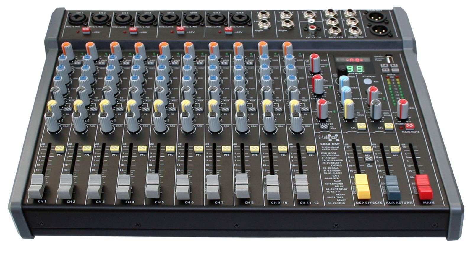 E-Lektron C848-DSP Live Mischpult 8-Kanal + Stereo AUX, BLuetooth, MP3 USB-Interface und Effekt-Prozessor (C848-DSP)