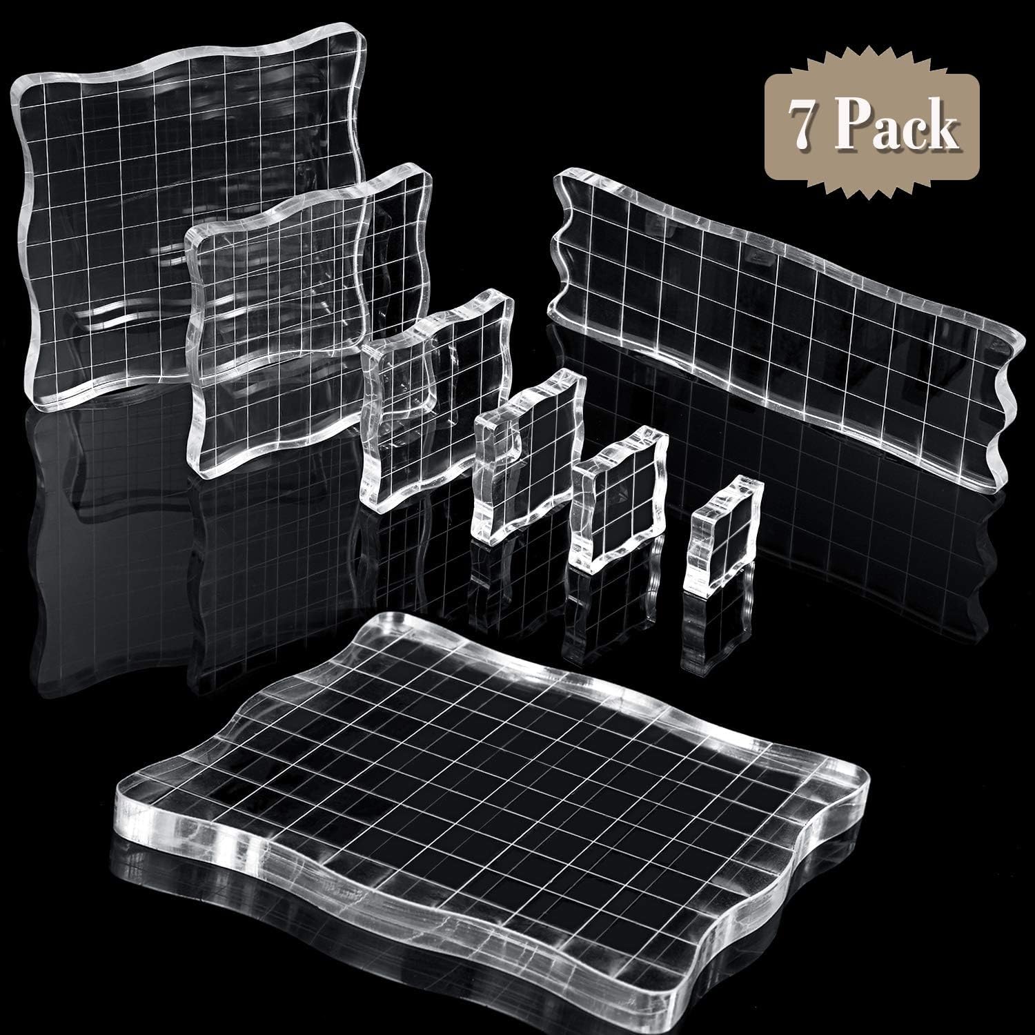 7 Pieces Acrylic Stamp Blocks Set Clear Stamping Blocks Tools for Kids with Grid and Grip Scrapbooking Craft Making, Decorative DIY Essential Stamping Tool (Lace Edge)-picture-10