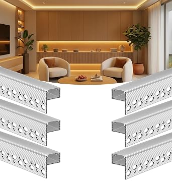Plaster-in LED Channel 6-Pack 1M/3.3FT, Trimless Recessed Aluminum LED Profile with Milky Diffuser, LED Strip Channel for <15mm LED Strips, Drywall Ceiling Wall Linear Lighting