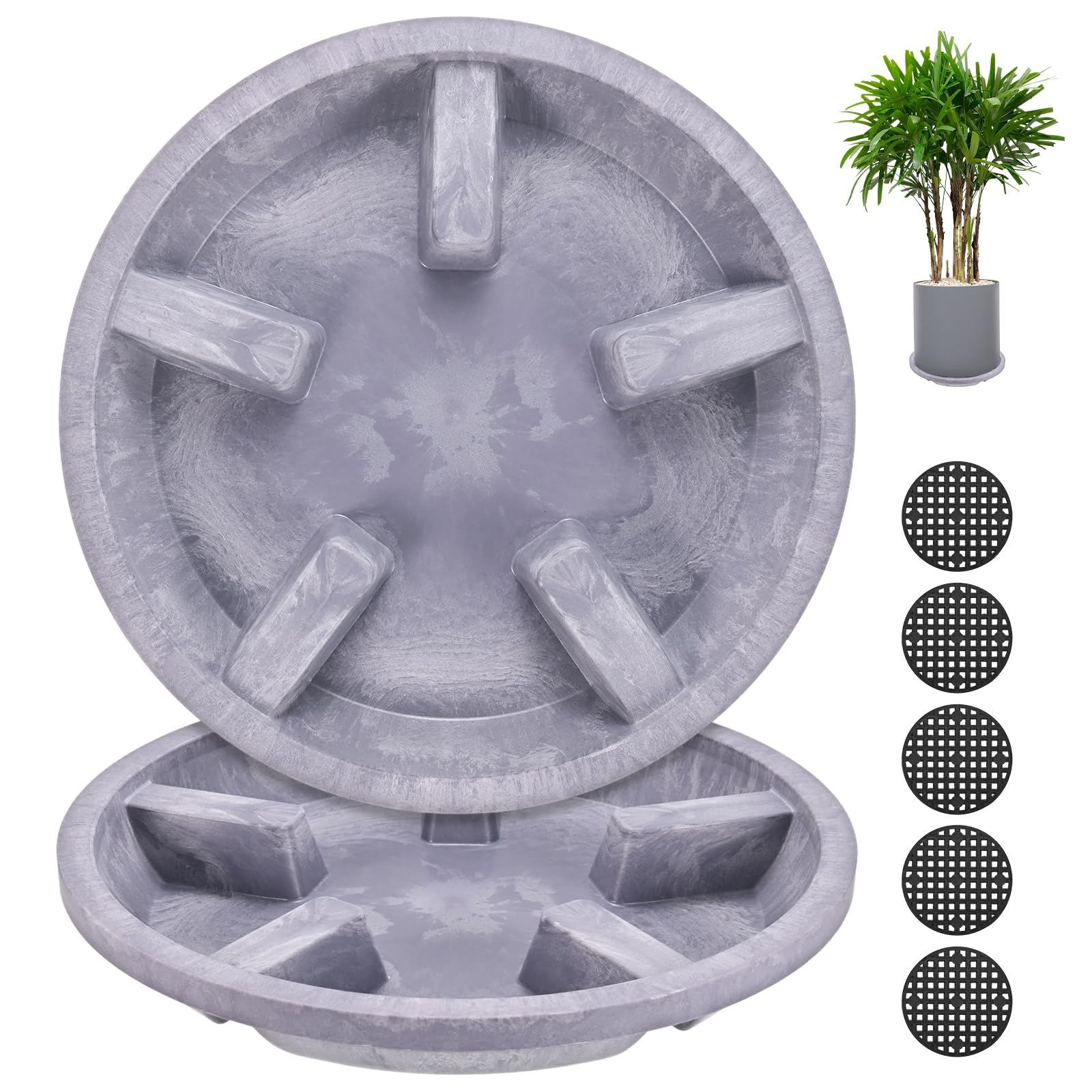 M METERXITY 2-Pack Plant Saucer, 8.27 Inch/21 cm Plastic Plant Trays Thicker for Pots/Indoor/Outdoor/Water Drainage and Protection, Flowerpot Drip Tray [Purple Veins]
