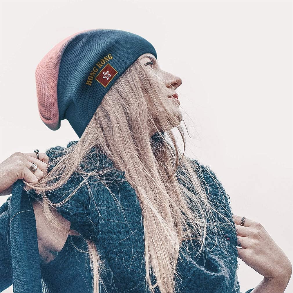 Slouchy Beanie for Men Hong Kong Flag Embroidery Winter Hats Women Skull Cap