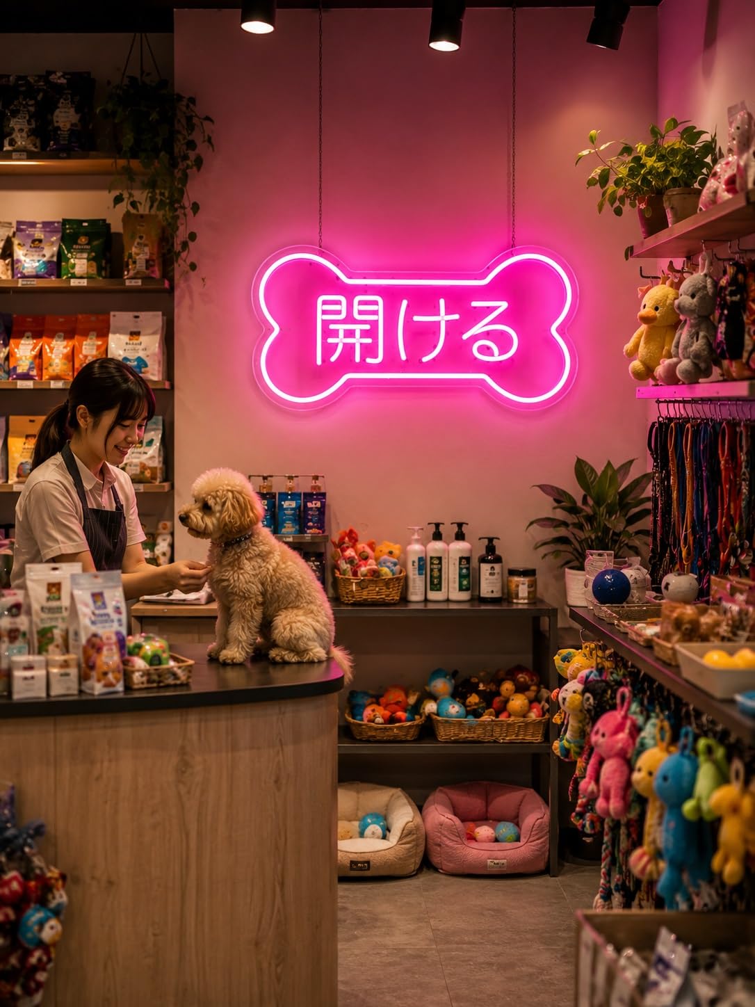 Decoración Lámparas Letrero De Neón Japonés Abierto Con Forma De Hueso De Perro, Luz LED Para Tienda De Mascotas, Salón De Aseo, Hogar Fiesta, Decoración 45cmx21.5cm