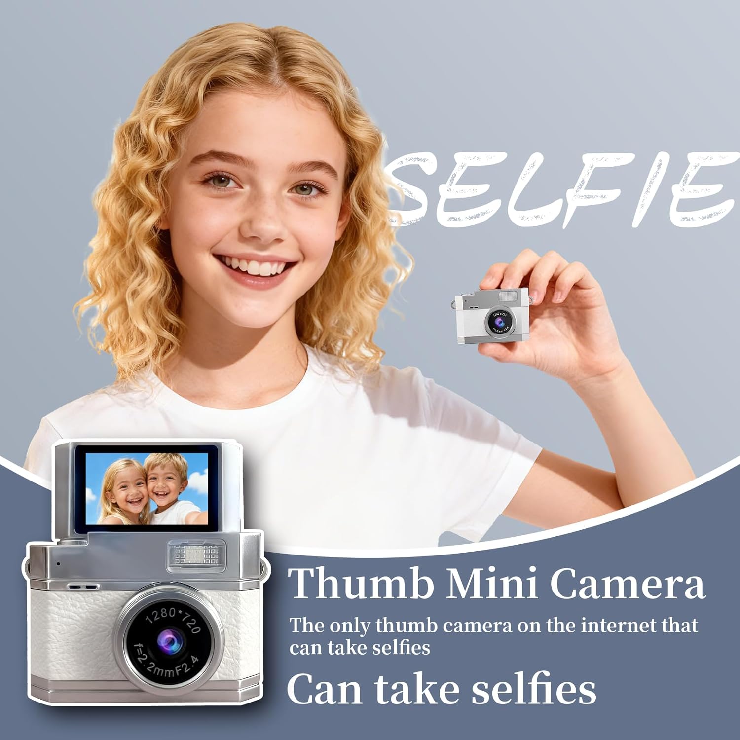‌Mini Keychain Digital Camera White - HD Mini Digital Camera with 0.96" Flip Screen & 32GB Card, Portable Wearable Keychain Camera for Bag, Necklace Pendant,a Fun Gift for Friends for the World Cup