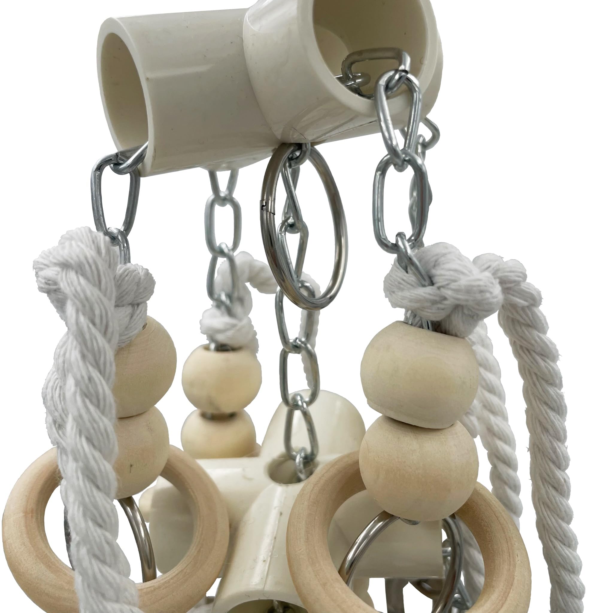 Durable Stainless Steel Pots & Wooden Beads Parrot Toys - Pullable 8 Metallic Cups & 8 Natural Dye-Free Rings for Large & Extra Large Parrots Macaws Amazons African Greys Cockatoos Eclectus - image 3