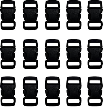 honigo 15 PCS 3/8 Inch Plastic Curved Buckle Black Quick Side Release Arched Buckle Heavy Duty Plastic Replacement for Paracord accessories,Dog Collar Clips,Sewing Accessories