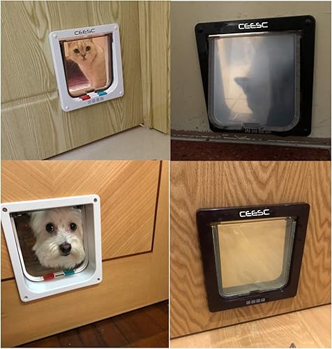 Miniatura 2 de CEESC Puerta para gatos extragrande (tamaño exterior 11 x 9.8 pulgadas), puerta grande para gatos con bloqueo de 4 vías para puertas interiores y