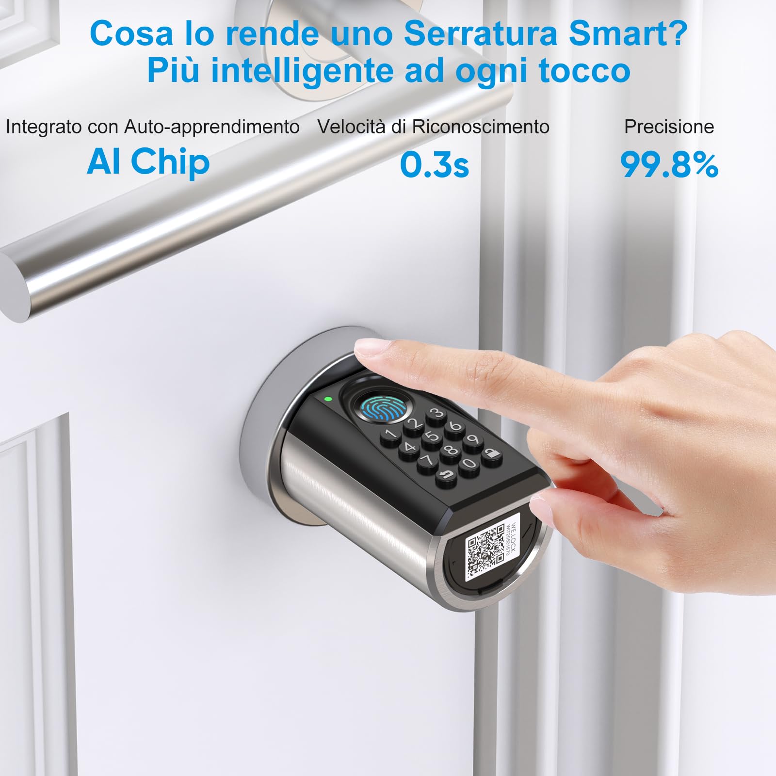 WELOCK ToucA51 Pro Serratura Smart,Serratura Impronta Digitale con Password,Carte RFID e APP,serratura elettronica WiFi,Cilindro 40x30 per porte da 50 a 100mm,Smart Lock Facile Installazione