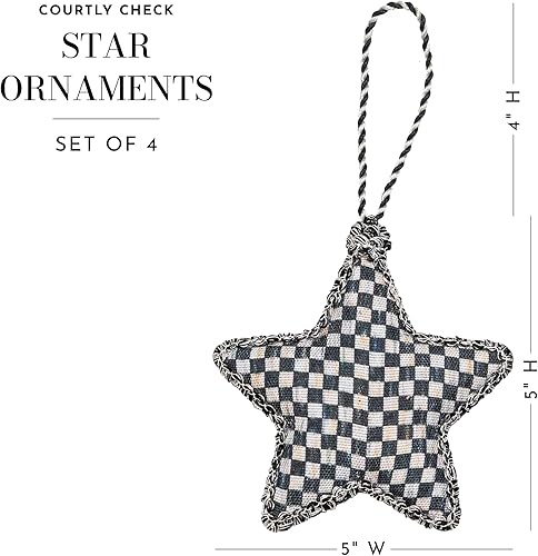 Miniatura 4 de MacKenzie-Childs Courtly Check - Juego de adornos de estrella para árbol de Navidad, juego de 4