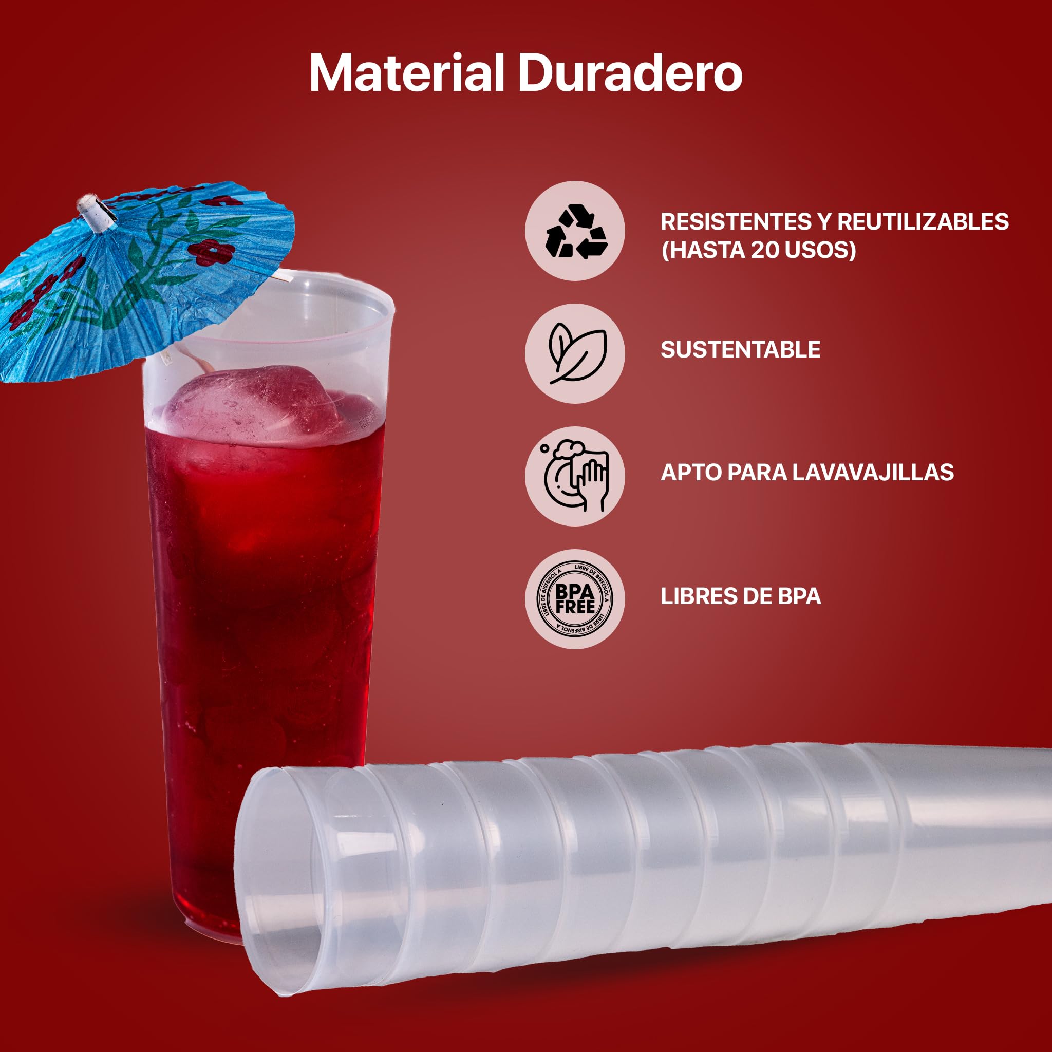 TUKA - 1000 Vasos Reutilizables Tubo de 300 ML - Plástico Duro Resistente - Ecológicos - Libre de BPA - Para Fiestas, Eventos, Copas, Gin Tonic, Cubata - Vasos Grandes (1000)