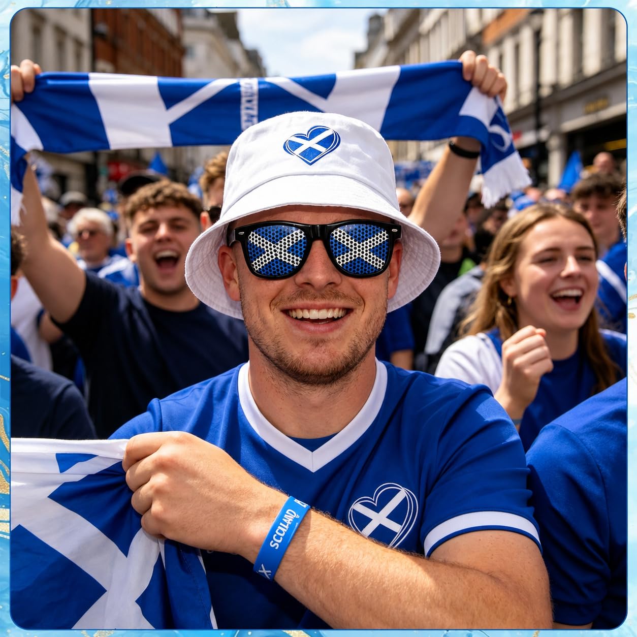 Scotland World Cup 2026 Merchandise Set with Reversible Scotland Bucket Hat, Saltire Sunglasses & Flags - Scottish Fan Gear for Men and Women at Pub, Stadium or Football Party — view 5