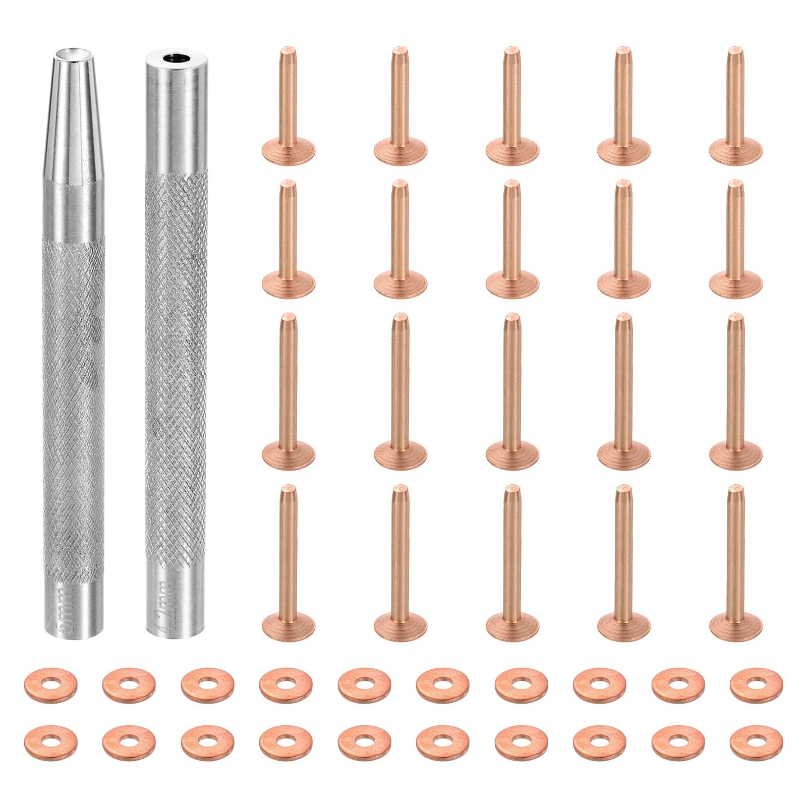 QUARKZMAN 20 Juegos De Remaches Y Arandelas De Cobre, 10x3.3x14mm Y 10x3.3x19mm Remaches De Cobre Sólidos Para Cuero Con Herramienta De Perforación Para Suministros De Artesanía DIY, Cobrizo
