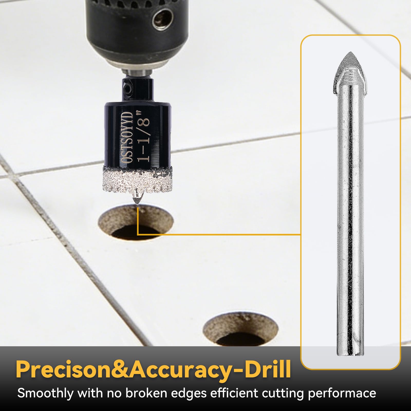 Sierra perforadora de diamante dentada con broca piloto, sierra perforadora con punta de diamante de 3 pulgadas para perforación precisa, para porcelana, azulejos, cerámica, granito, piedra, vidrio