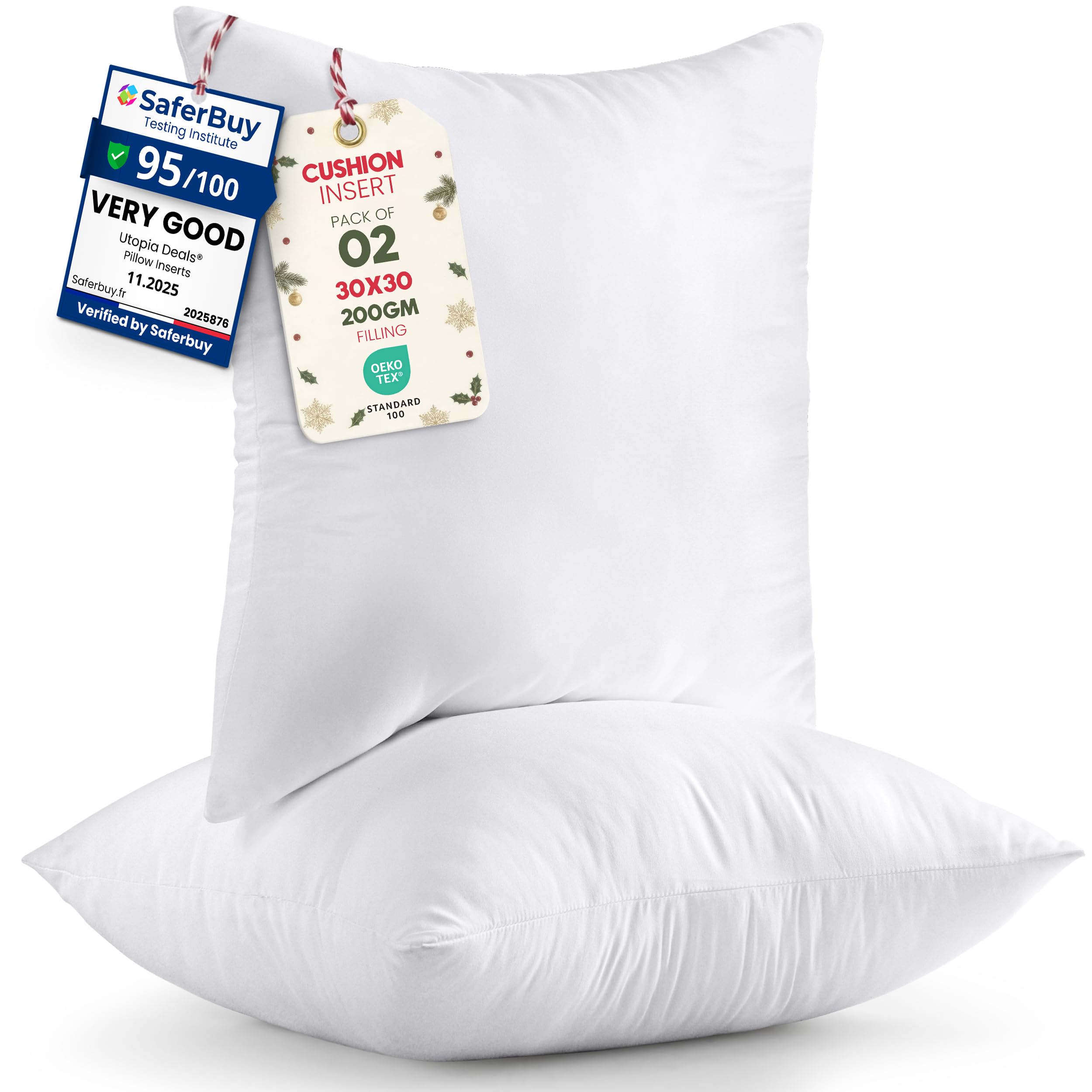 Utopia Bedding Cushion Inserts (Pack of 2) – 30x30 cm (12x12 inch) Hollowfibre Inner Pads for Sofa or Bed – White Cushion Fillers