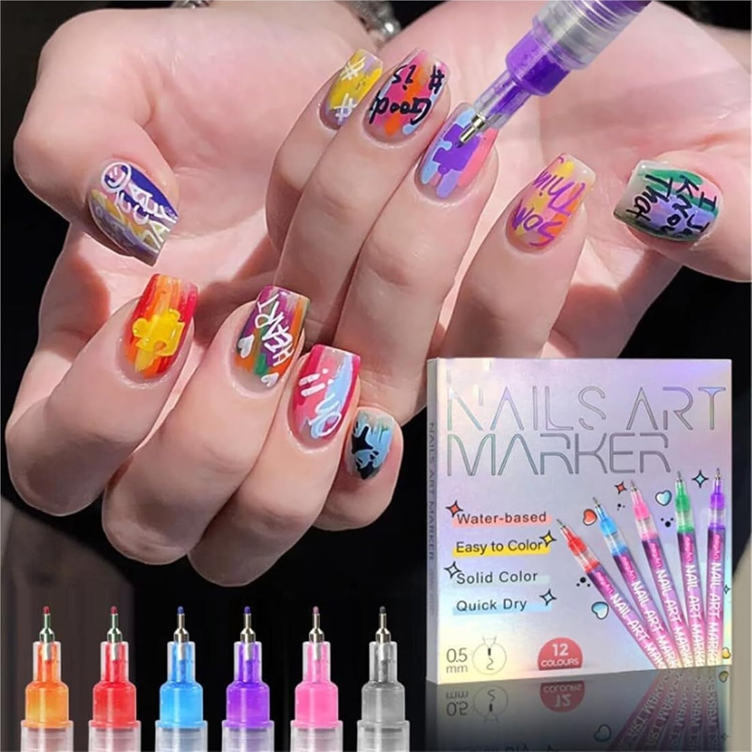 12-Color Nail Art Brush Set, New Nail Art Brushes, 0.5mm Fine Tip Nail Art Brushes, Waterproof and Quick-Drying, Suitable for DIY Nail Art Designs(3 Sets)
