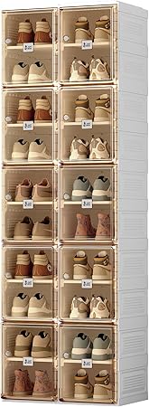 ANTBOX Shoe Organizer Storage Box, Portable Folding Shoe Rack For Closet With Magnetic Clear Door,Large Sneaker Cabinet Bins Sturdy Easy Assembly 10 Layers-20 Grids