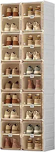 ANTBOX Shoe Organizer Storage Box, Portable Folding Shoe Rack For Closet With Magnetic Clear Door,Large Sneaker Cabinet Bins Sturdy Easy Assembly 10 Layers-20 Grids